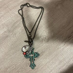 Black and Teal Cross Pendant Necklace